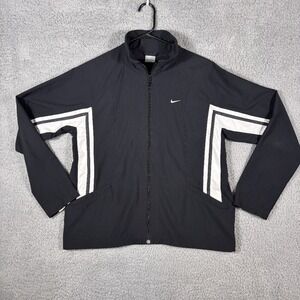 Nike Track Jacket Full Zip Athletic Warm Up Black White Stripe Women's L‎